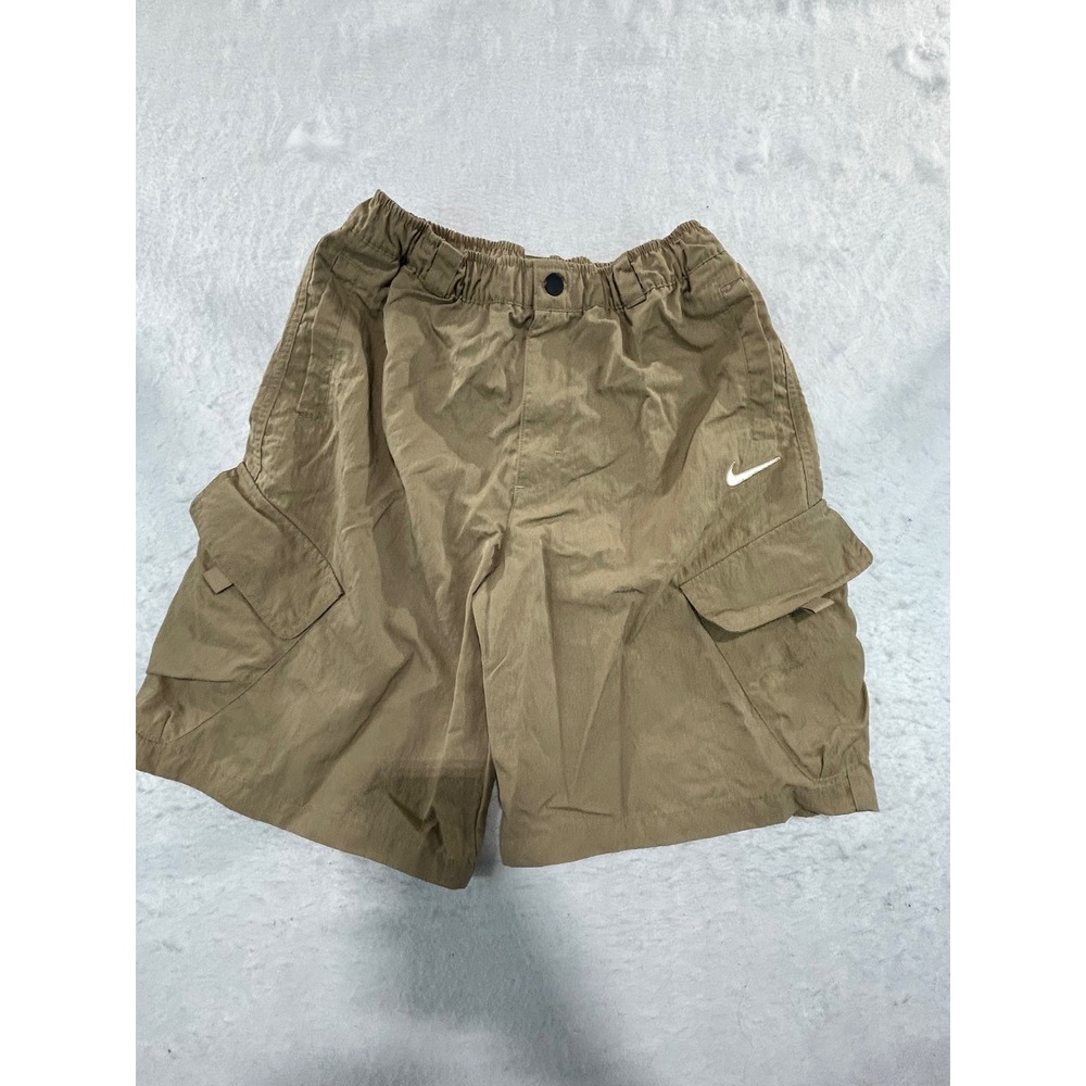Nike Kids Khaki Cargo Shorts Tan Elastic Waist Swoosh Logo Size XL